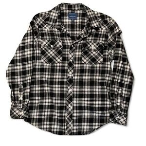 Jackson Hole black white pearl snap flannel shirt western M/20.5